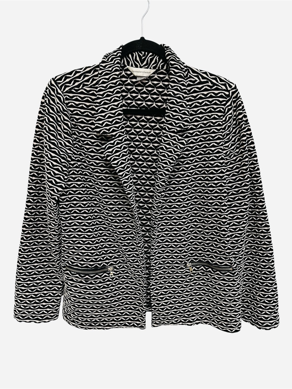 Christopher & Banks black white pucker wavy stripe blazer with zip pockets XL